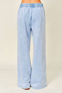 Side Button Elastic Waist Denim Pants