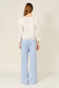 Side Button Elastic Waist Denim Pants