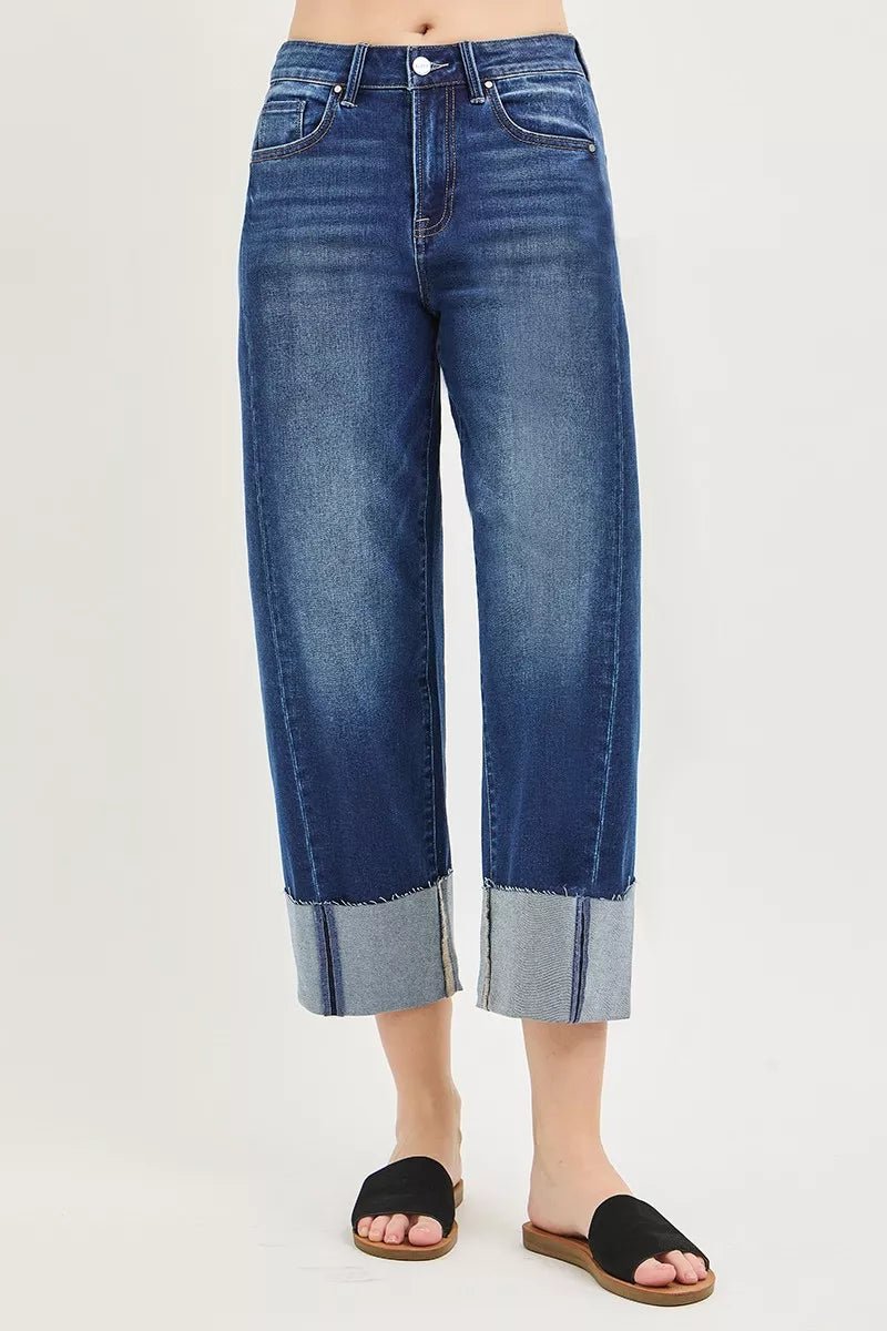 Slouchy Crop Barrel Cuffed Jeans