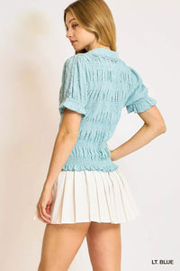 Smocked Short Sleeve Button - Front Shirt