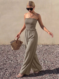 Smocked Strapless Wide Leg Jumpsuit