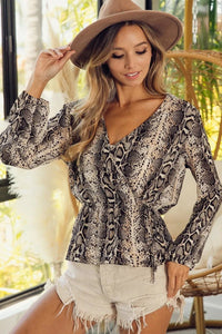 Snake Skin Woven Crossover Lslv Top