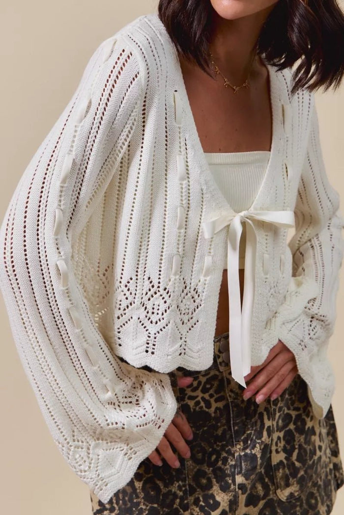 SO ME Open Front Ribbon Tie Cardigan