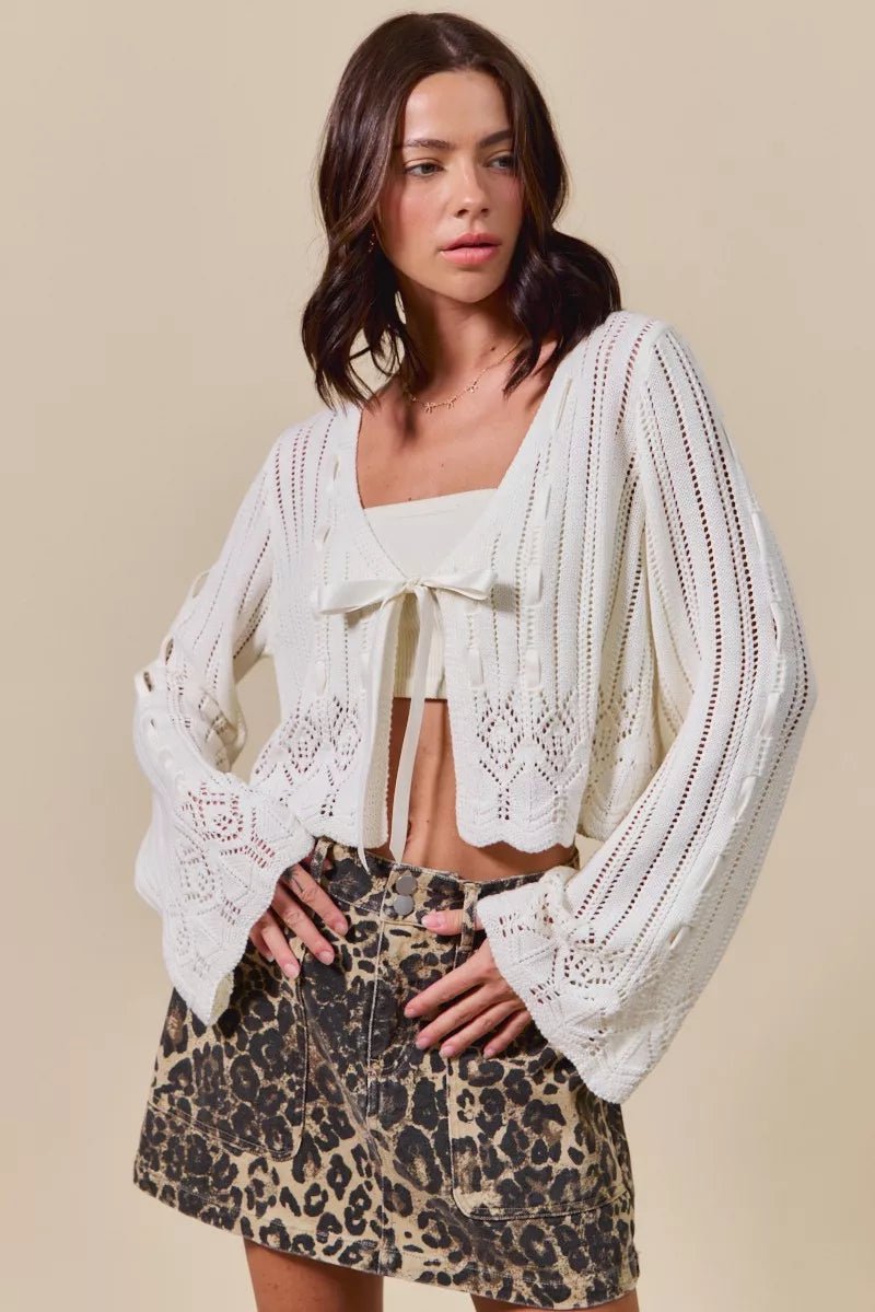 SO ME Open Front Ribbon Tie Cardigan