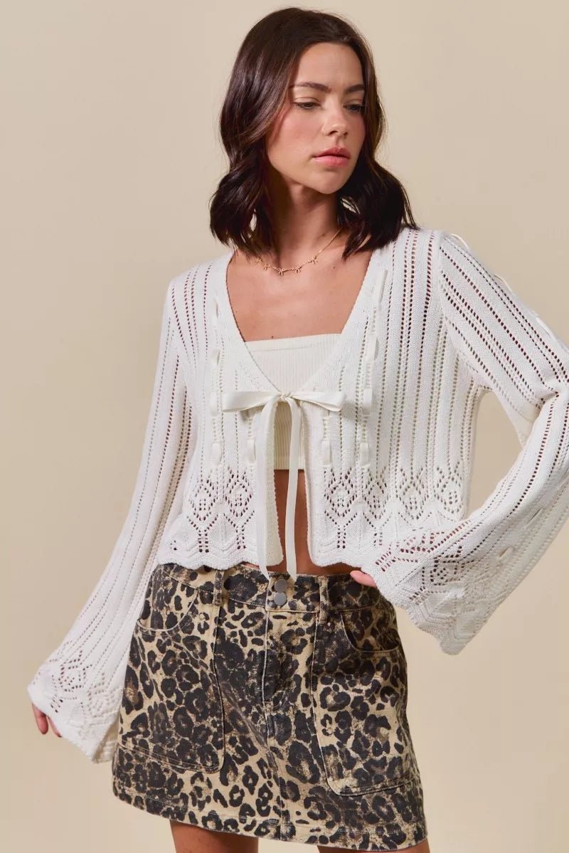 SO ME Open Front Ribbon Tie Cardigan