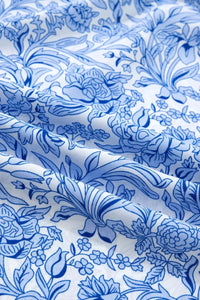 Square Neck Short Puff Sleeve Pleated Floral Blouse