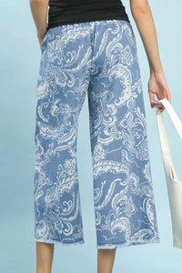 Stone Wash Wide Leg Crop Pants