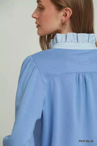 Stripe Ruffle Neck Long Sleeve Top