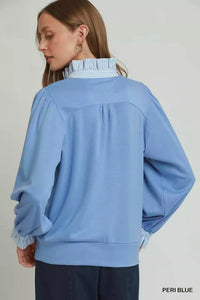 Stripe Ruffle Neck Long Sleeve Top