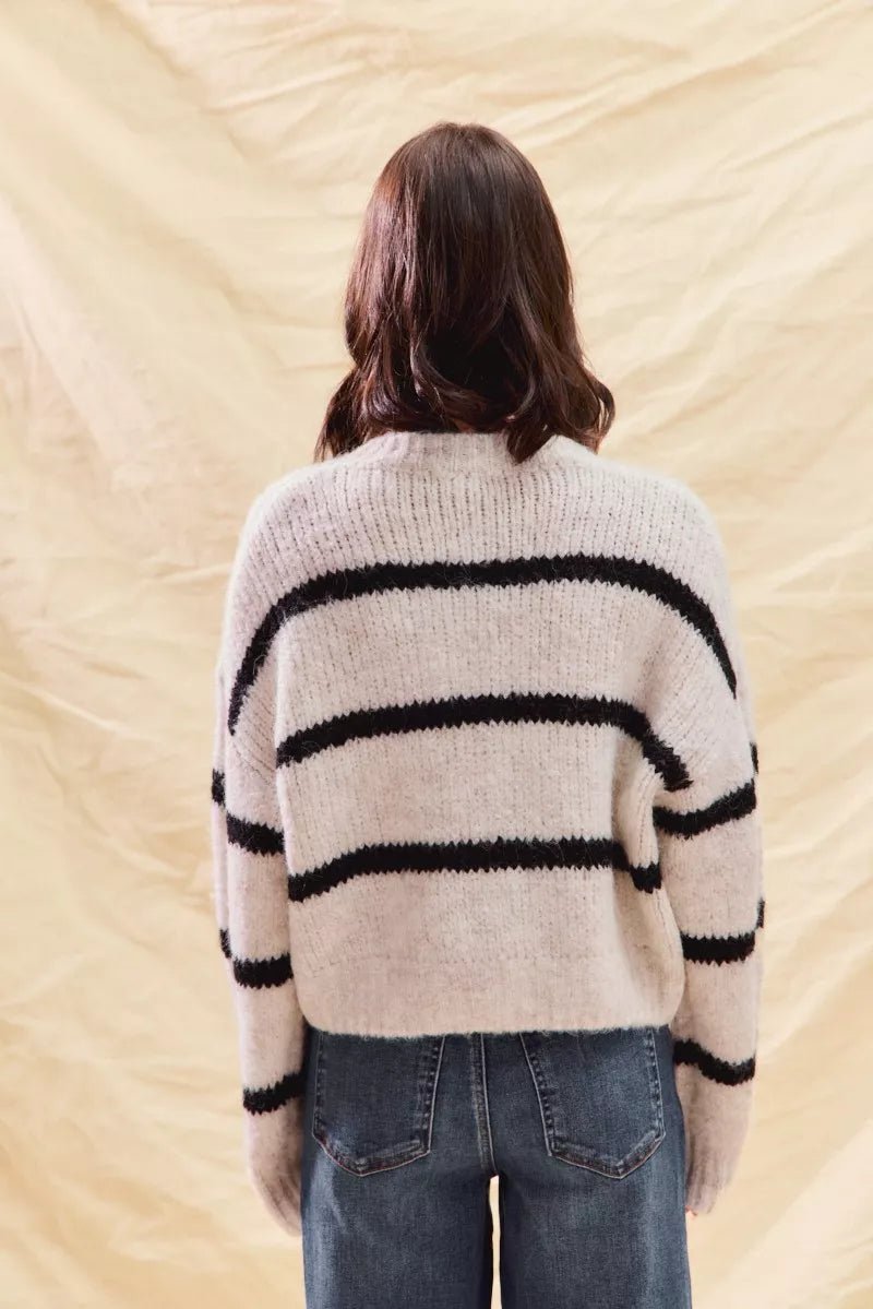 Stripe Soft Touch Button Cozy Cardigan