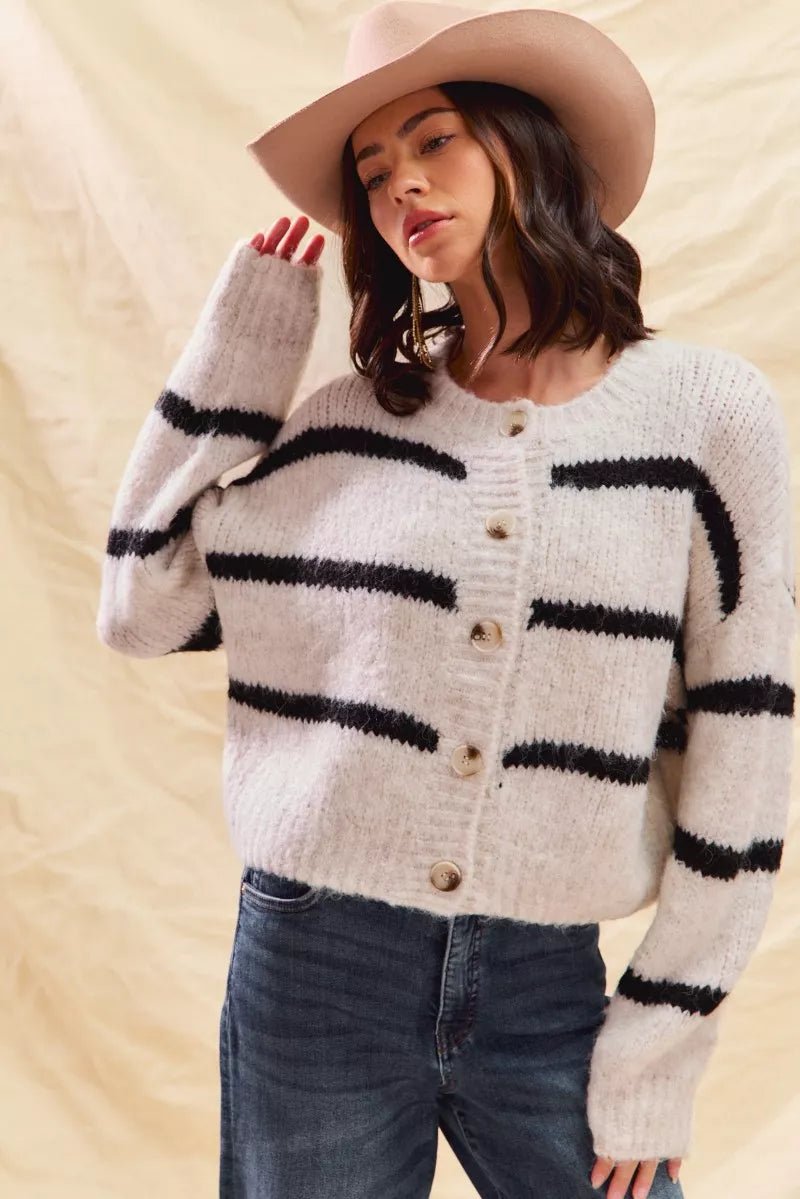 Stripe Soft Touch Button Cozy Cardigan