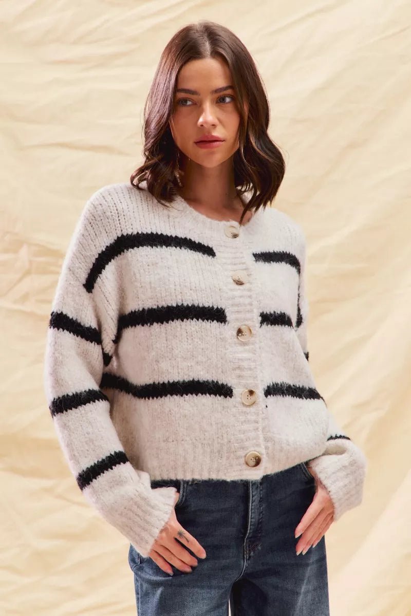 Stripe Soft Touch Button Cozy Cardigan