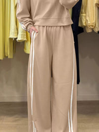 Striped Detail Crewneck Top and Elastic Sweatpants - Three Colors