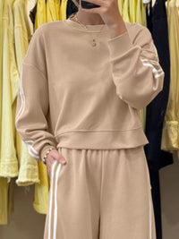 Striped Detail Crewneck Top and Elastic Sweatpants - Three Colors