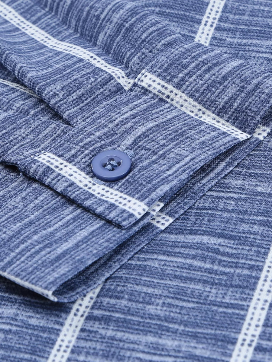 Striped Print V Neck Half Buttons Loose Blouse