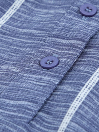 Striped Print V Neck Half Buttons Loose Blouse