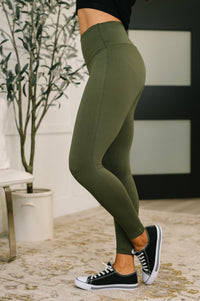 Sunday Splits High Waisted Leggings in Dark Olive