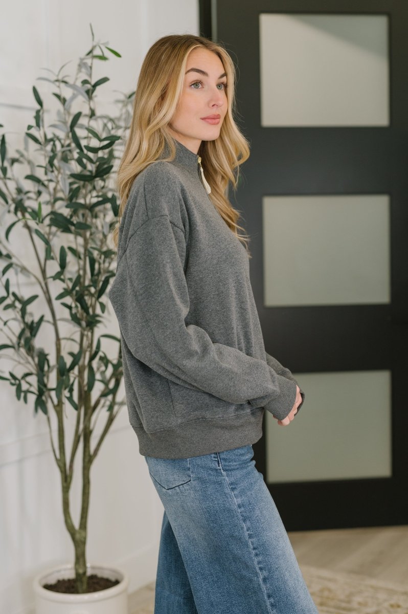 Sweater Weather Half Zip High Neck Pullover in Charcoal