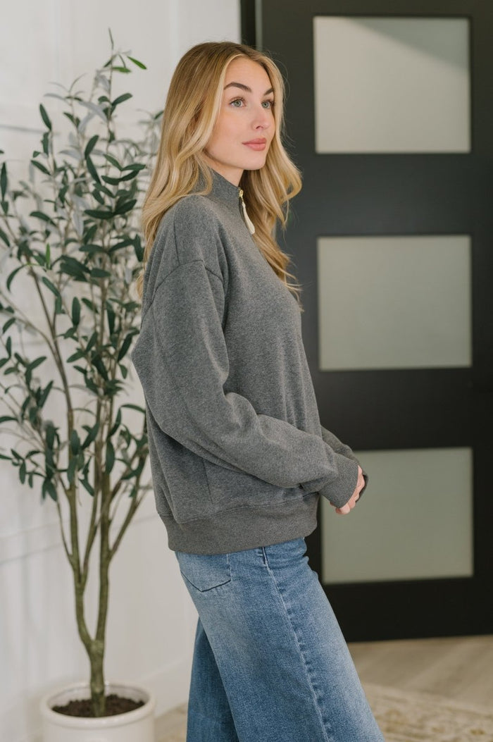 Sweater Weather Half Zip High Neck Pullover in Charcoal
