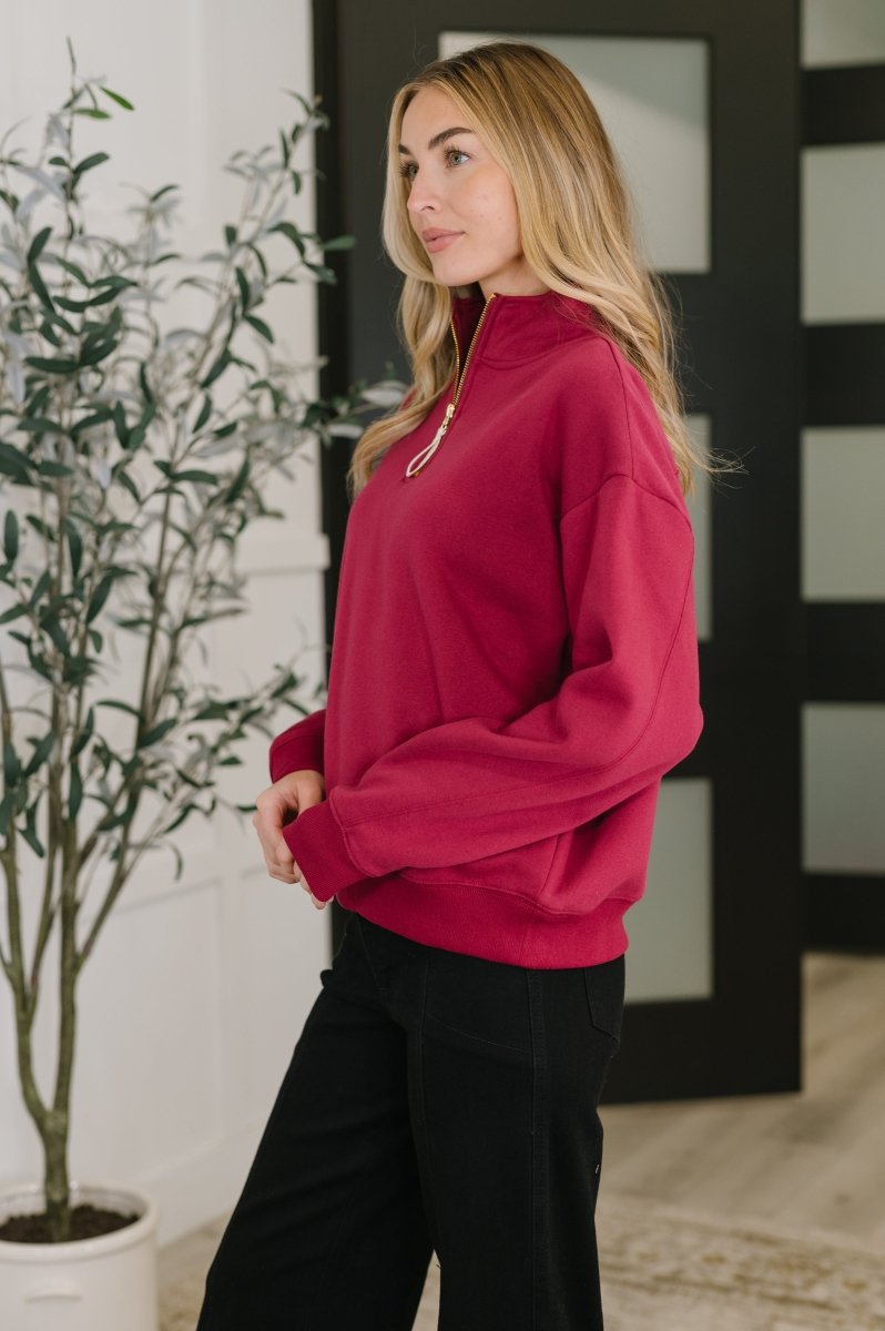 Sweater Weather Half Zip Pullover in Cabernet