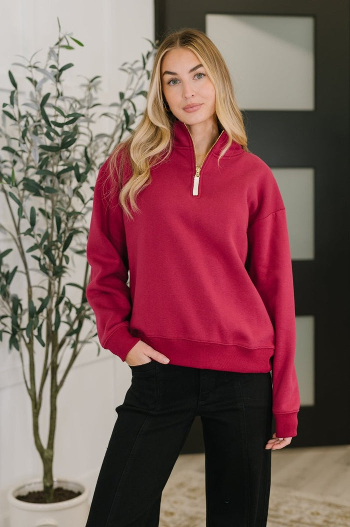 Sweater Weather Half Zip Pullover in Cabernet