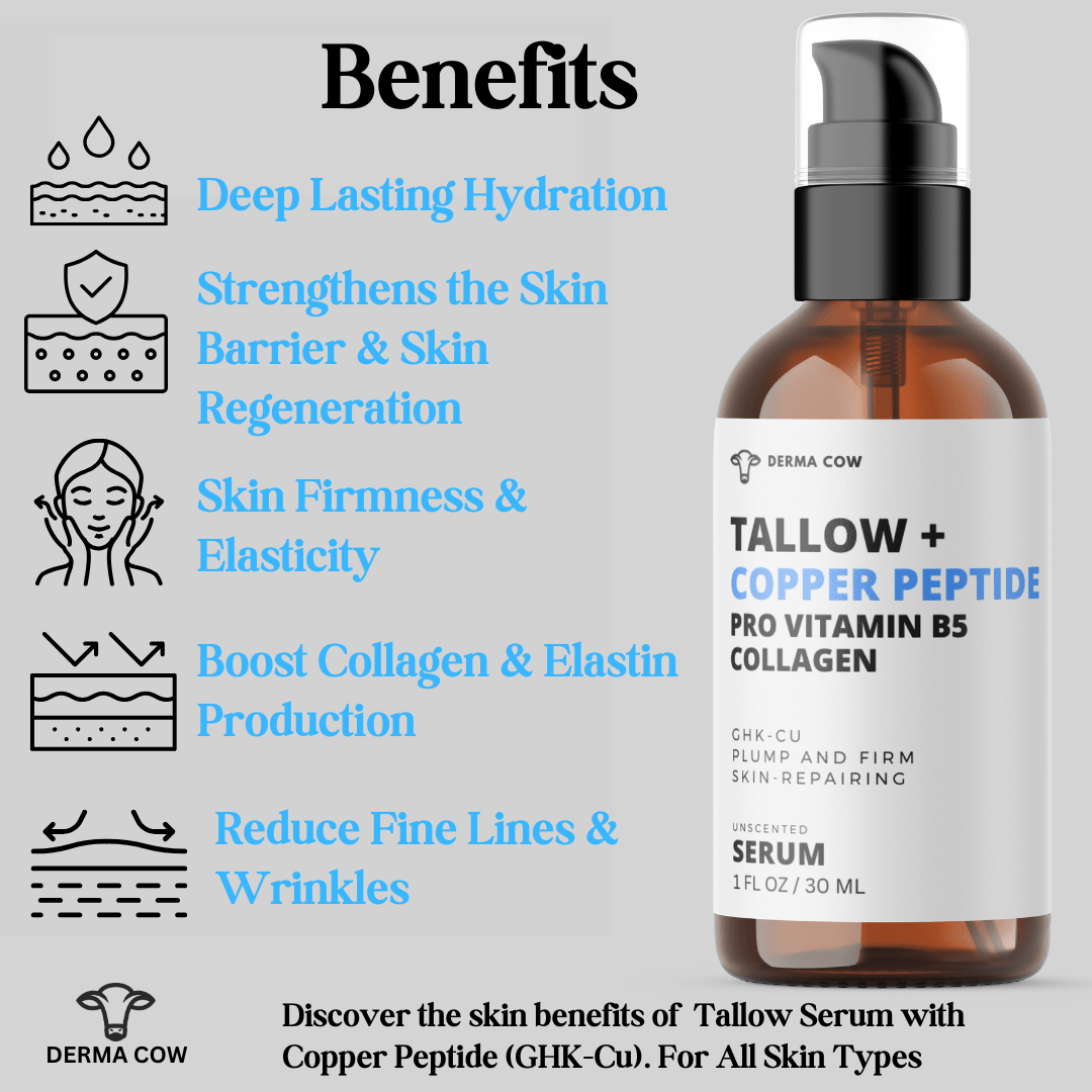 Tallow Serum + Copper Peptide, Pro Vitamin B5,Collagen 1oz
