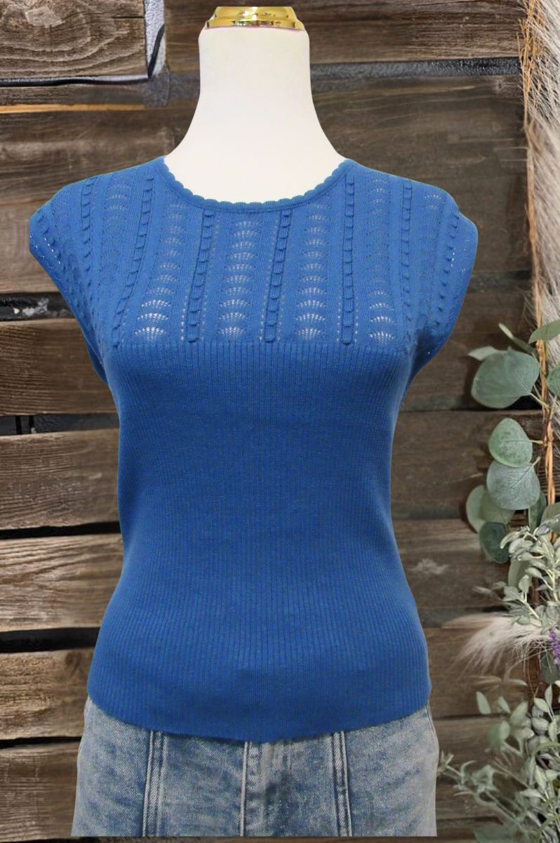 Tara Openwork Cap Sleeve Knit Top