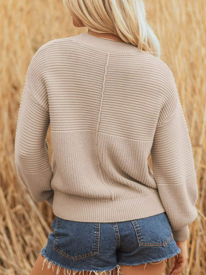 Texture Knitted Dropped Shoulder Sweater