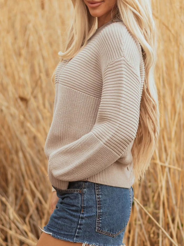 Texture Knitted Dropped Shoulder Sweater
