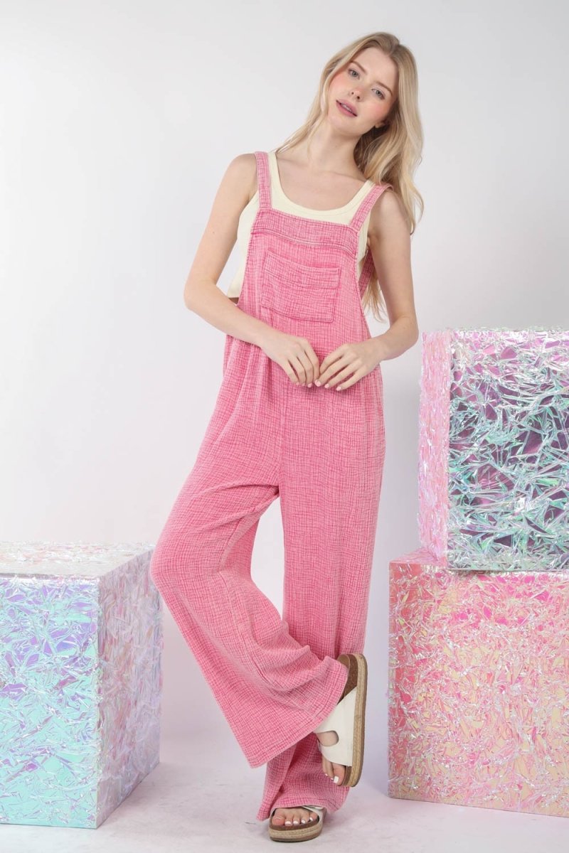 Texture Washed Wide Leg Overalls