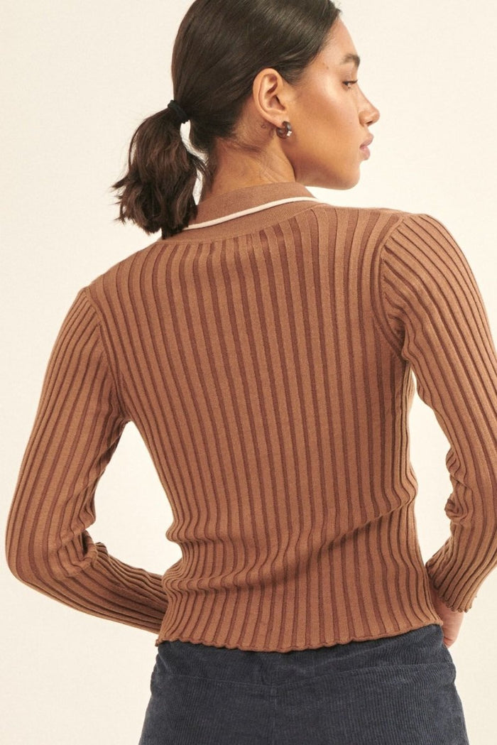 The Lila Self Button Ribbed Knit Sweater