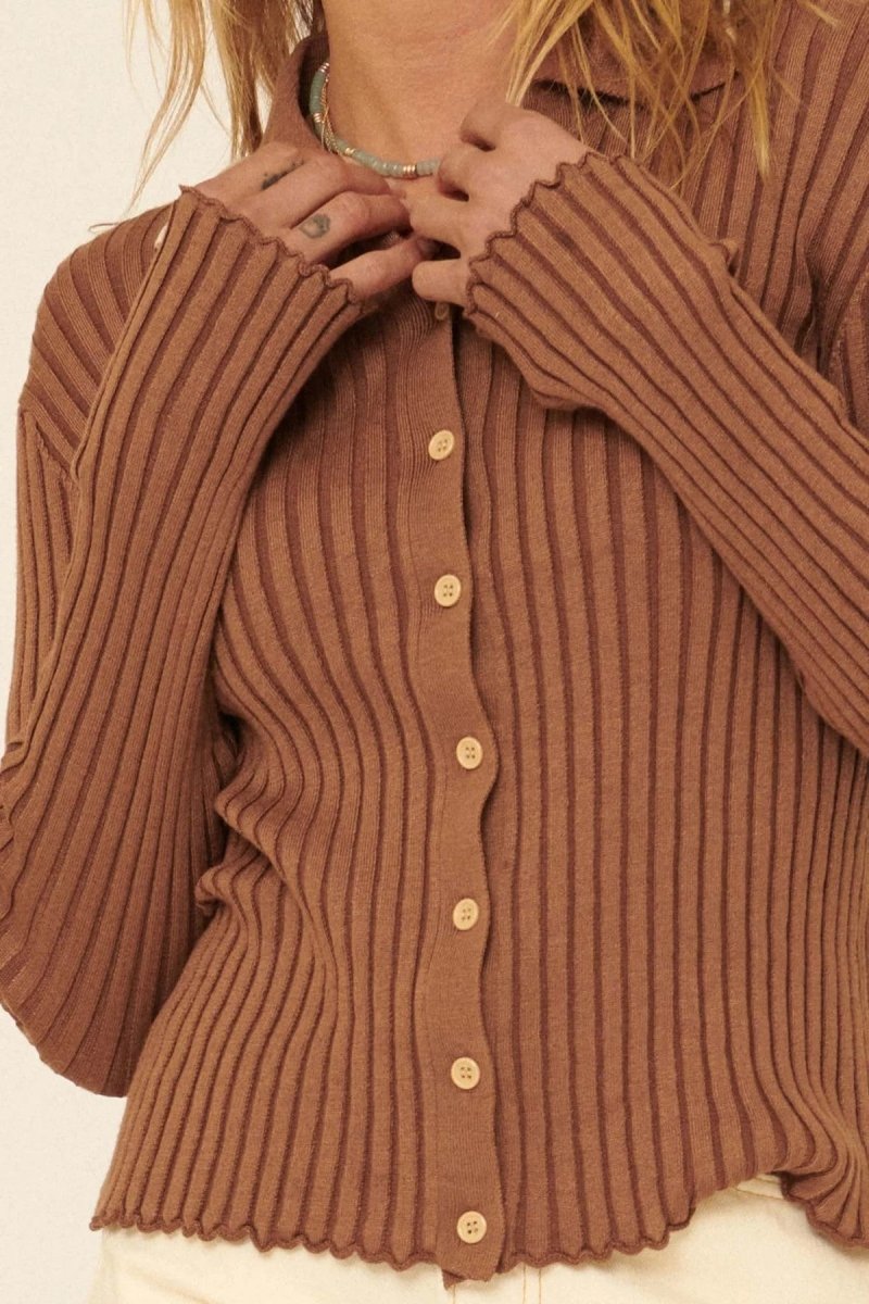 The Lila Self Button Ribbed Knit Sweater