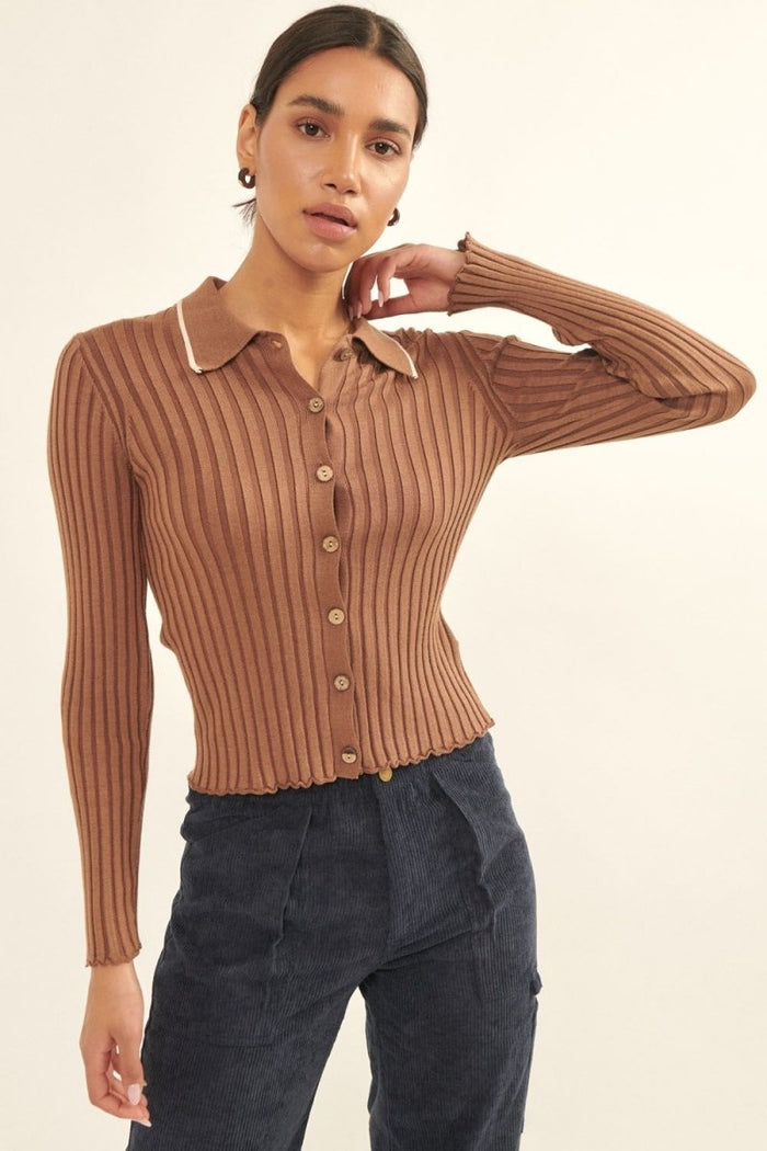 The Lila Self Button Ribbed Knit Sweater