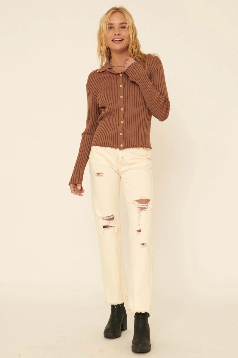 The Lila Self Button Ribbed Knit Sweater