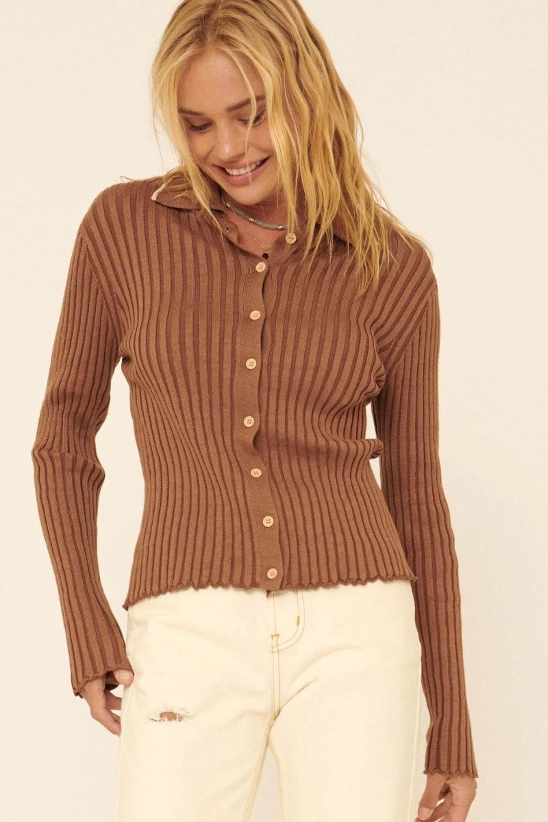 The Lila Self Button Ribbed Knit Sweater