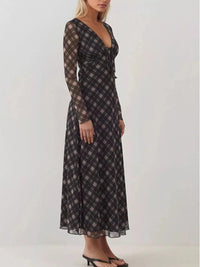 Tie Front Plaid Long Sleeve Dress