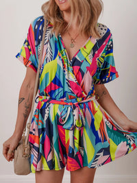 Tropical Printed Tie Waist Romper - Minnie's Treasure Boutique