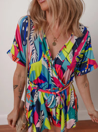 Tropical Printed Tie Waist Romper - Minnie's Treasure Boutique
