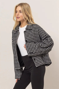 Tweed Plaid Button Up Collared Jacket