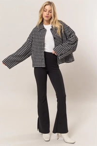 Tweed Plaid Button Up Collared Jacket