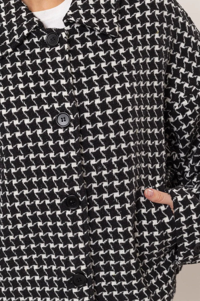 Tweed Plaid Button Up Collared Jacket