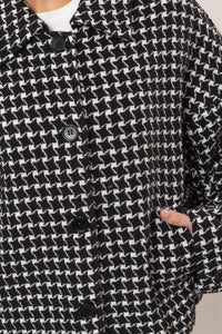 Tweed Plaid Button Up Collared Jacket