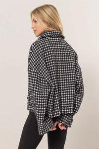 Tweed Plaid Button Up Collared Jacket