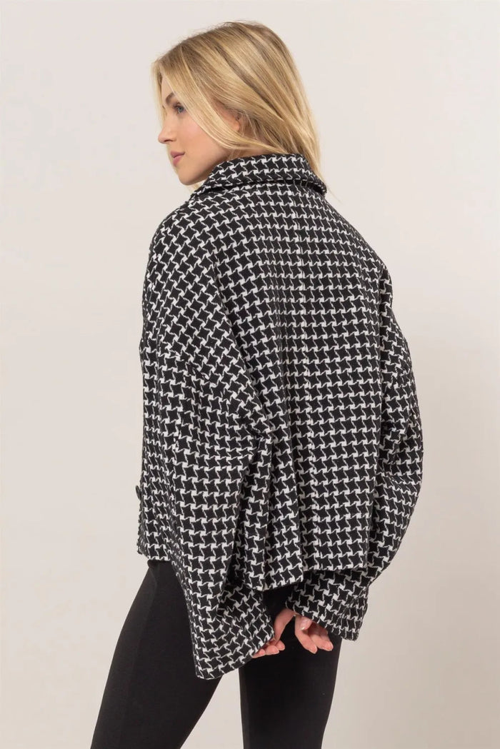 Tweed Plaid Button Up Collared Jacket