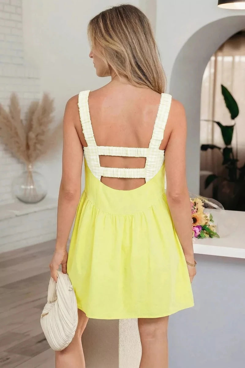Two Piece Gingham Contrast Patchwork Mini Dress