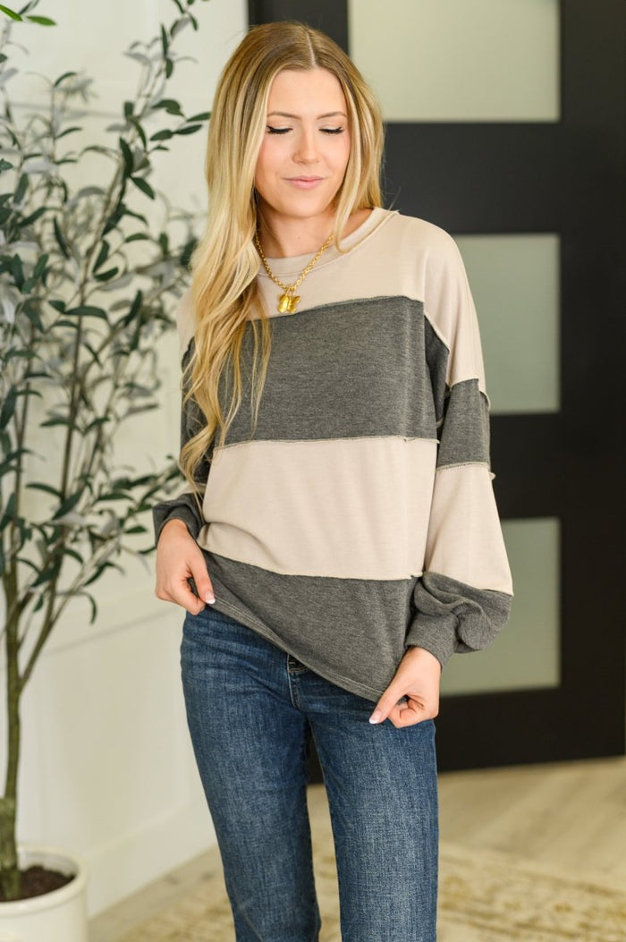 Two - Tone Take Drop Shoulder Top