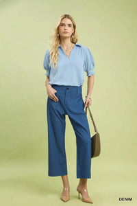 Umgee Denim Wide Leg Crop Pants with Front Pockets