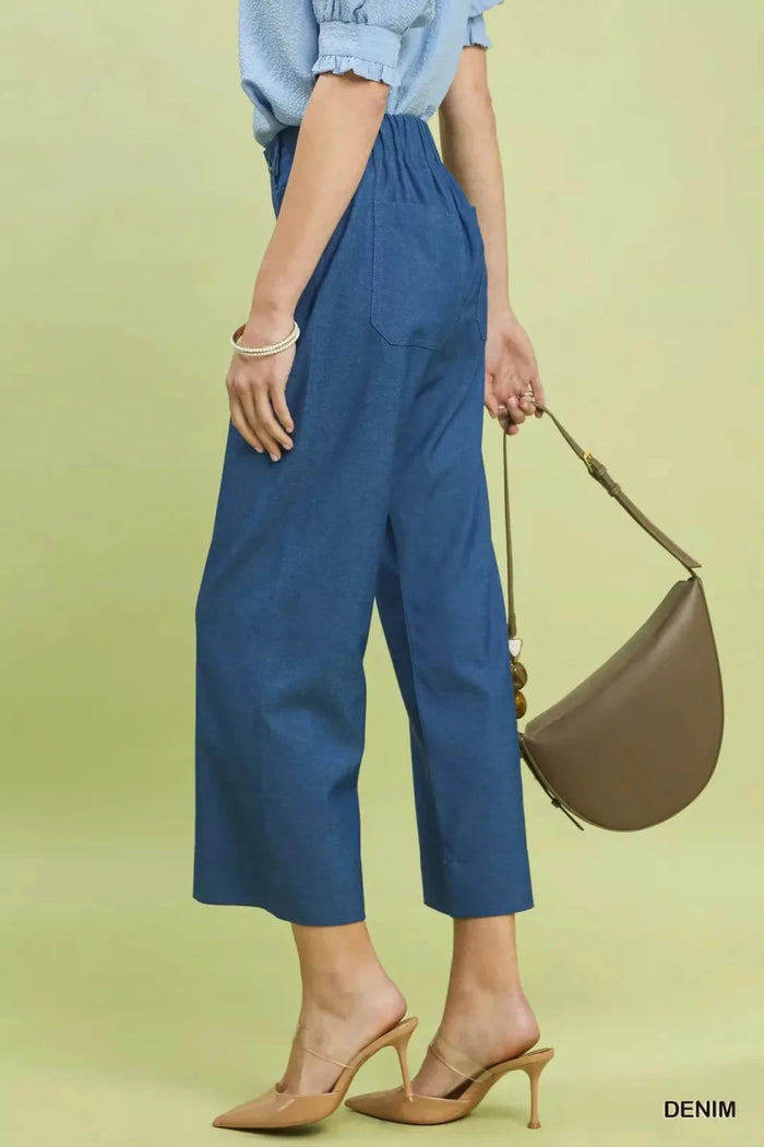 Umgee Denim Wide Leg Crop Pants with Front Pockets