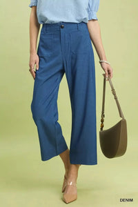 Umgee Denim Wide Leg Crop Pants with Front Pockets