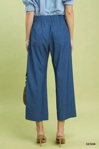 Umgee Denim Wide Leg Crop Pants with Front Pockets